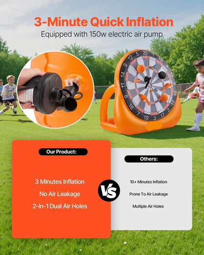 Inflatable soccer dartboard, giant soccer dartboard, comes with 2 soccer balls and air pump, can be set up in 3 minutes, ideal for large garden games.